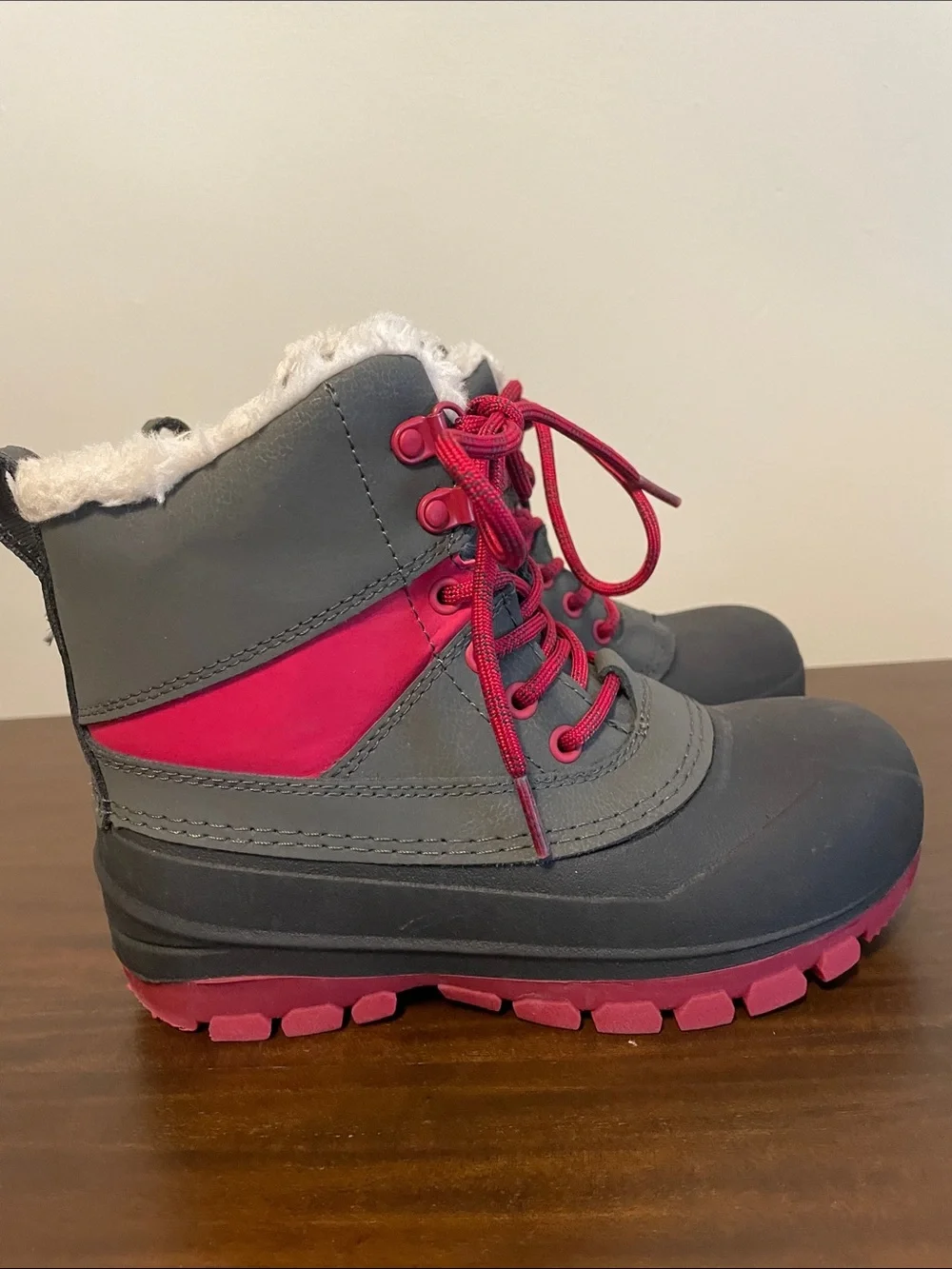 All in Motion Girls Grey and Burgundy Winter Boots (size 13)